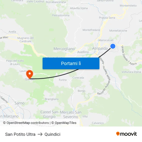 San Potito Ultra to Quindici map