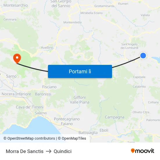 Morra De Sanctis to Quindici map