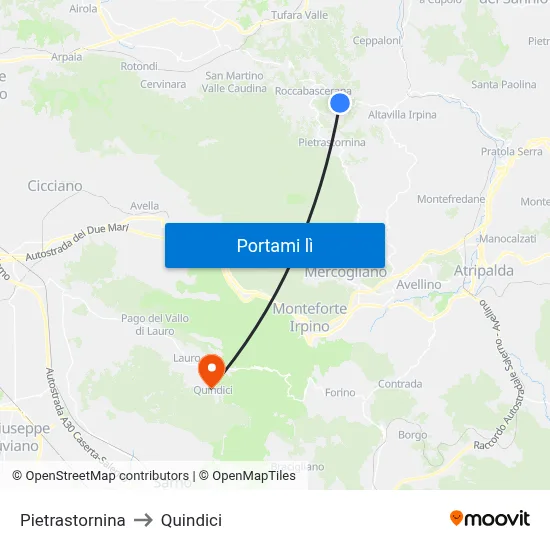 Pietrastornina to Quindici map