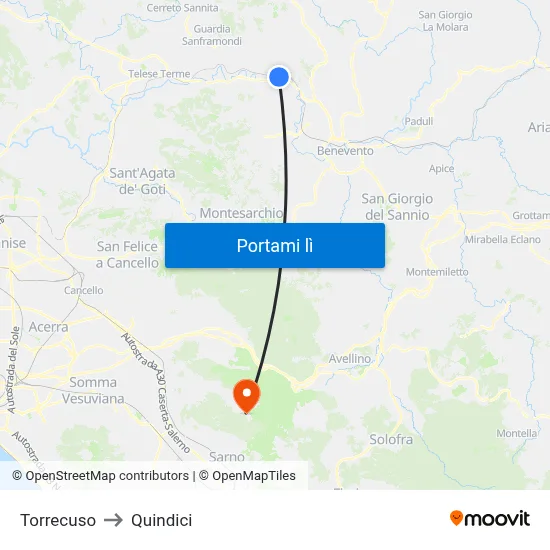 Torrecuso to Quindici map