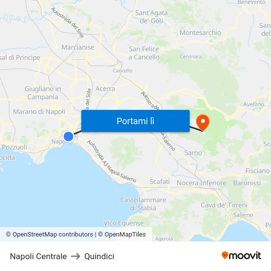 Napoli Centrale to Quindici map