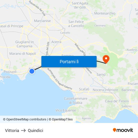 Vittoria to Quindici map