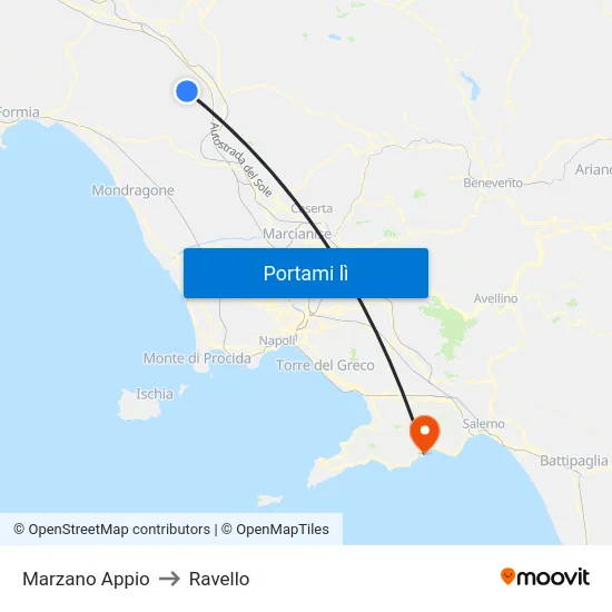 Marzano Appio to Ravello map