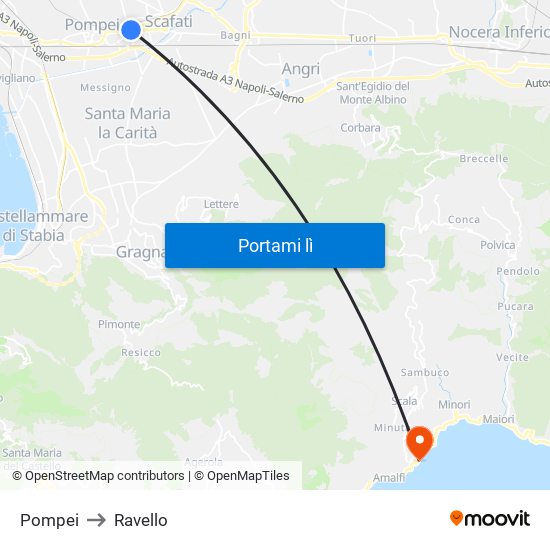 Pompei to Ravello map