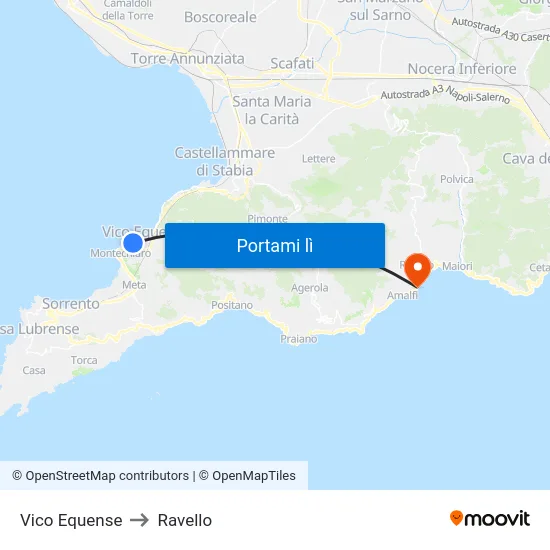 Vico Equense to Ravello map