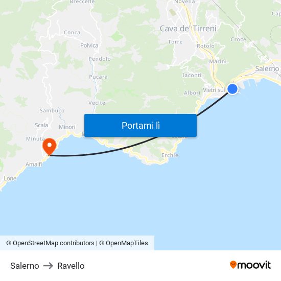 Salerno to Ravello map