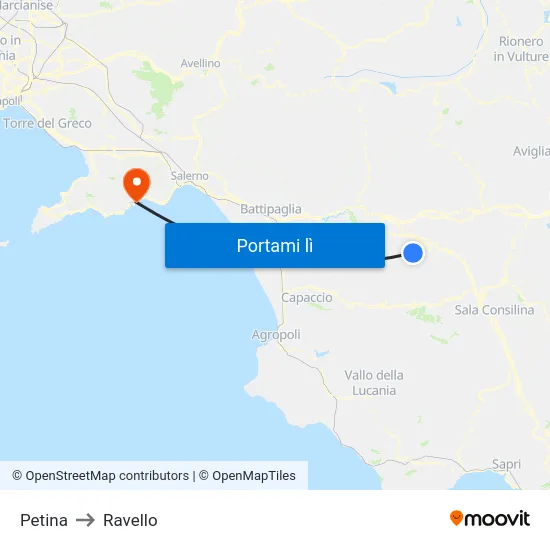 Petina to Ravello map