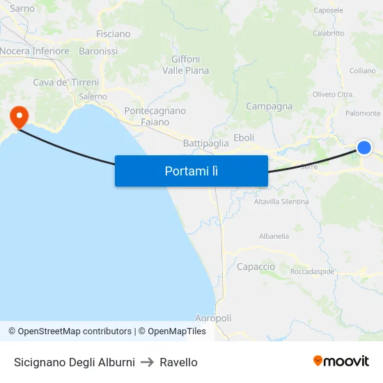 Sicignano Degli Alburni to Ravello map