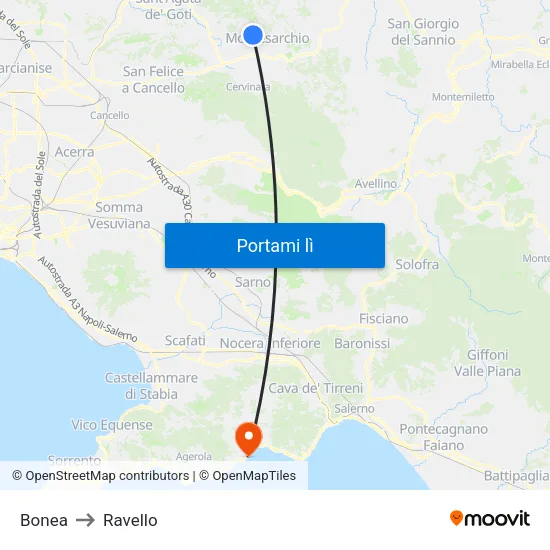 Bonea to Ravello map