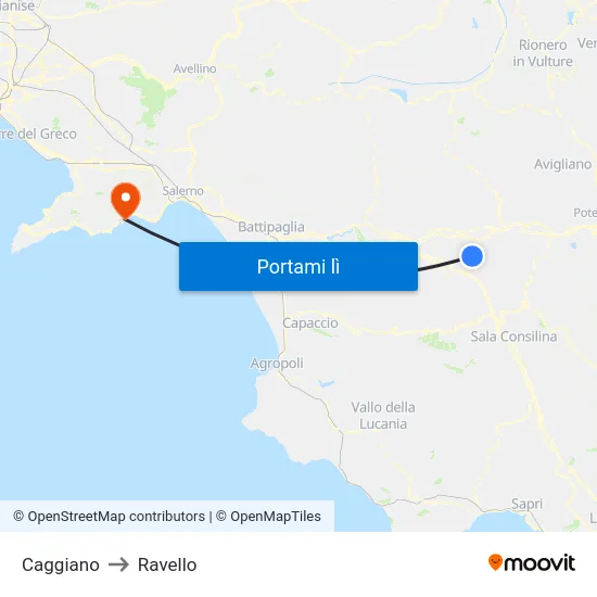 Caggiano to Ravello map
