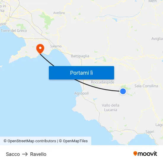 Sacco to Ravello map
