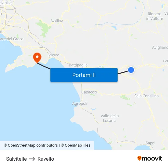 Salvitelle to Ravello map