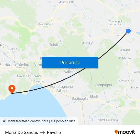 Morra De Sanctis to Ravello map
