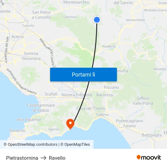 Pietrastornina to Ravello map