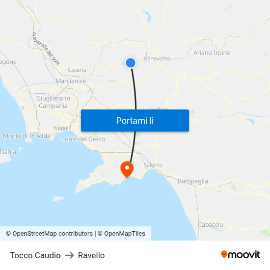 Tocco Caudio to Ravello map