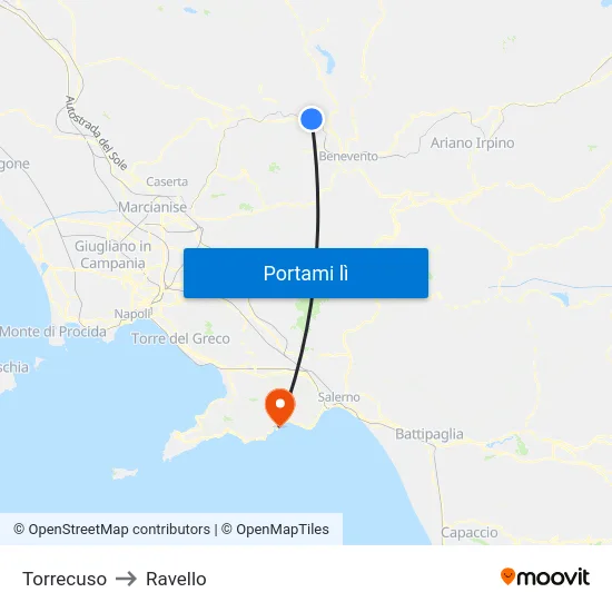 Torrecuso to Ravello map