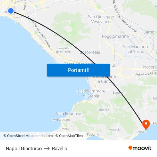 Napoli Gianturco to Ravello map