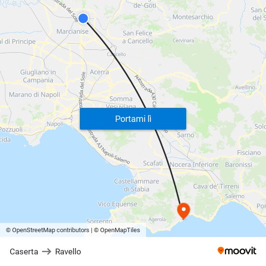 Caserta to Ravello map