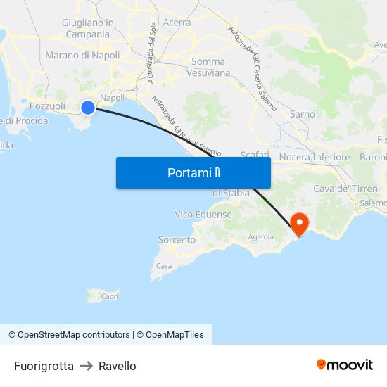 Fuorigrotta to Ravello map