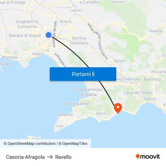 Casoria-Afragola to Ravello map