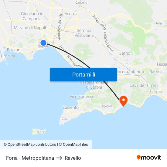 Foria - Metropolitana to Ravello map