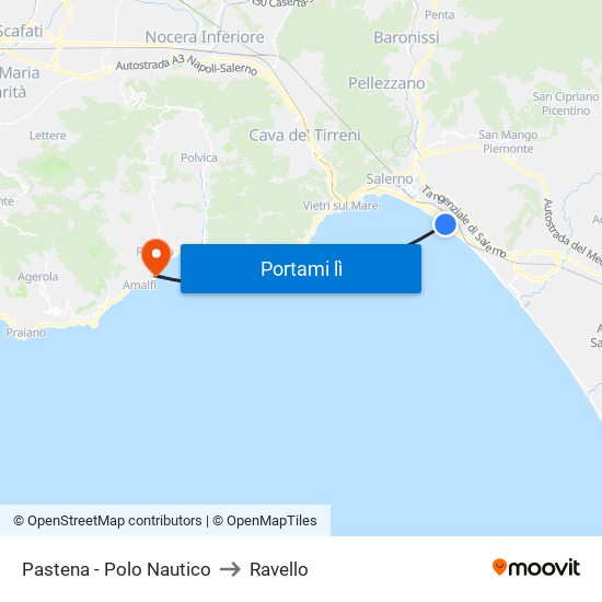 Pastena  - Polo Nautico to Ravello map