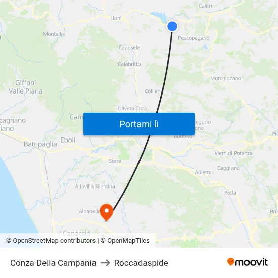 Conza Della Campania to Roccadaspide map