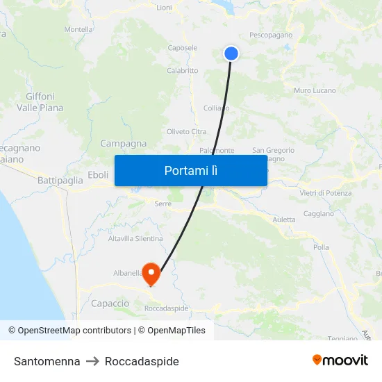 Santomenna to Roccadaspide map