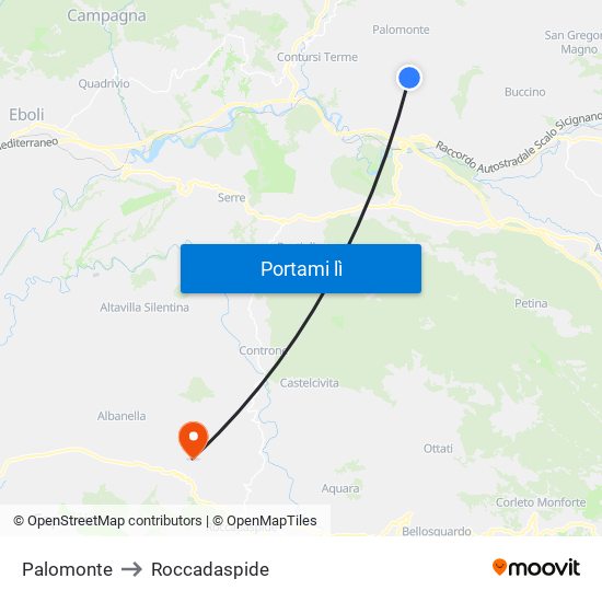 Palomonte to Roccadaspide map