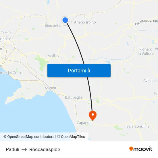 Paduli to Roccadaspide map