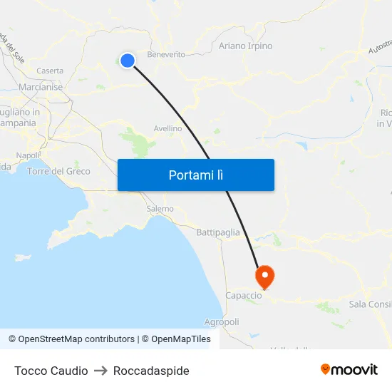 Tocco Caudio to Roccadaspide map