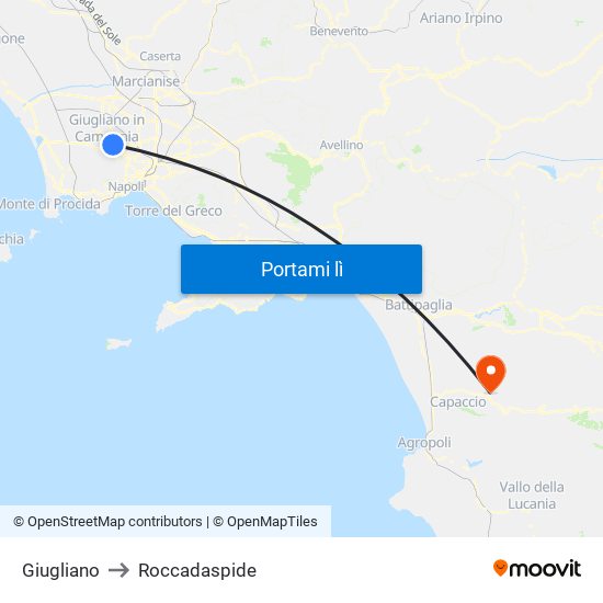 Giugliano to Roccadaspide map