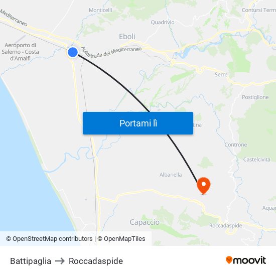 Battipaglia to Roccadaspide map