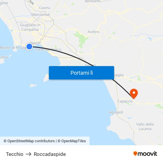 Tecchio to Roccadaspide map