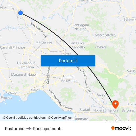 Pastorano to Roccapiemonte map