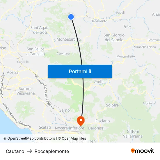 Cautano to Roccapiemonte map