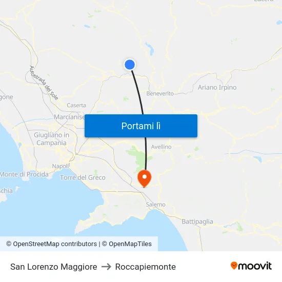 San Lorenzo Maggiore to Roccapiemonte map