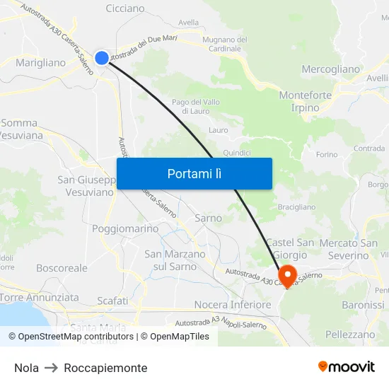 Nola to Roccapiemonte map