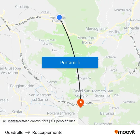 Quadrelle to Roccapiemonte map