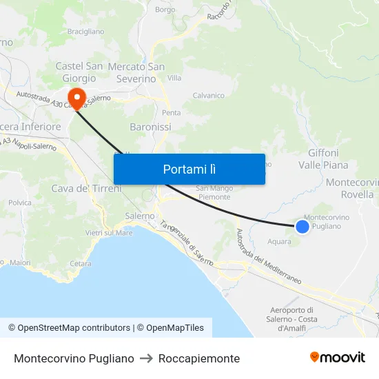 Montecorvino Pugliano to Roccapiemonte map