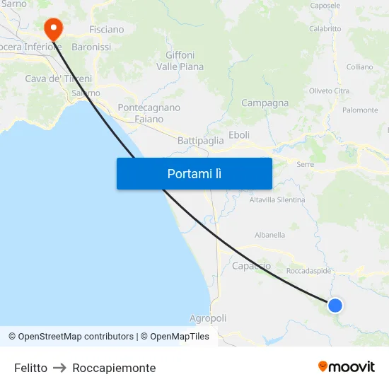 Felitto to Roccapiemonte map