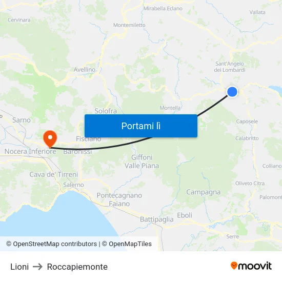 Lioni to Roccapiemonte map