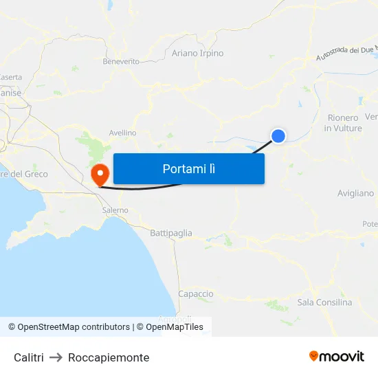 Calitri to Roccapiemonte map