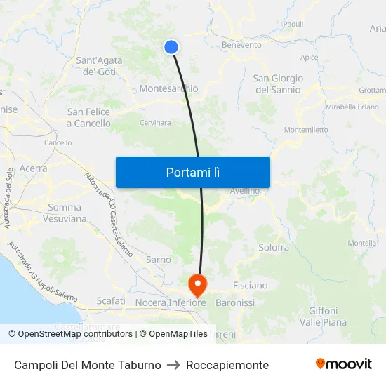 Campoli Del Monte Taburno to Roccapiemonte map