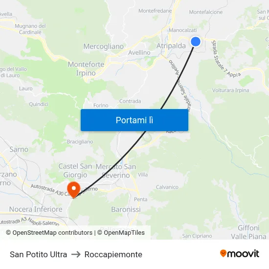 San Potito Ultra to Roccapiemonte map