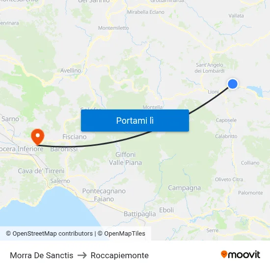 Morra De Sanctis to Roccapiemonte map