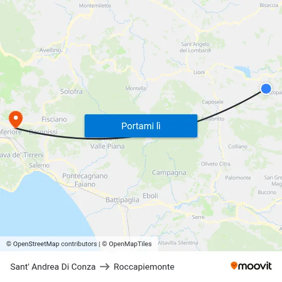 Sant' Andrea Di Conza to Roccapiemonte map