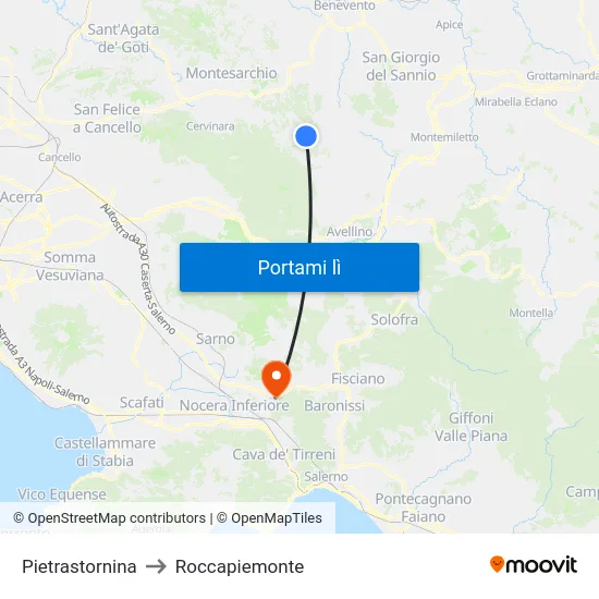Pietrastornina to Roccapiemonte map