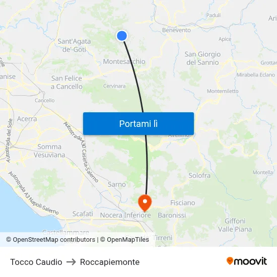 Tocco Caudio to Roccapiemonte map