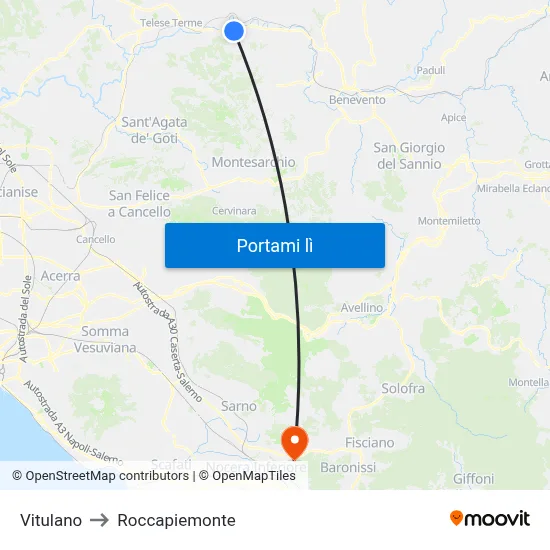 Vitulano to Roccapiemonte map